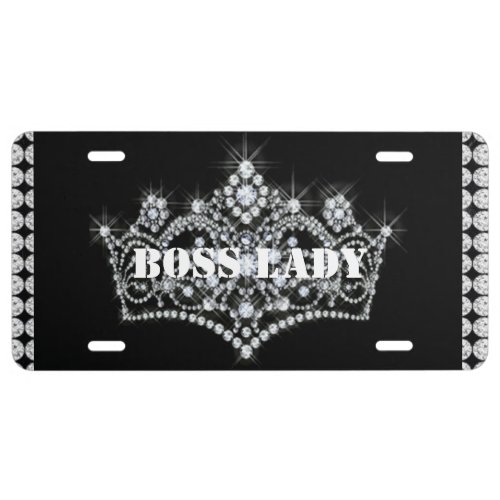 Boss Lady Diamonds Crown Aluminum License Plate