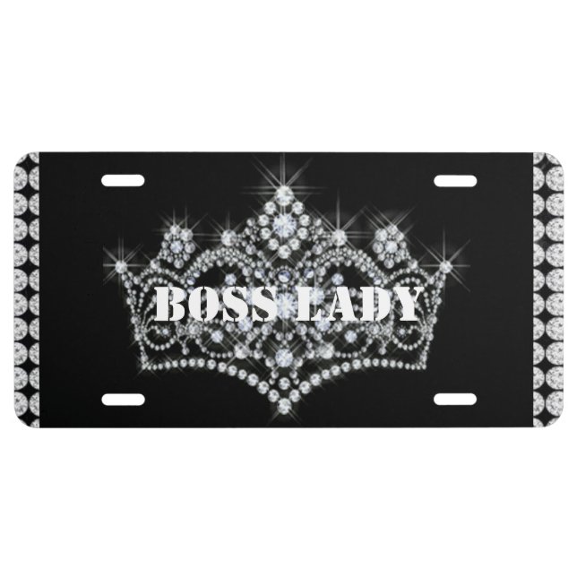 Boss Lady Diamonds Crown Aluminum License Plate (Front)