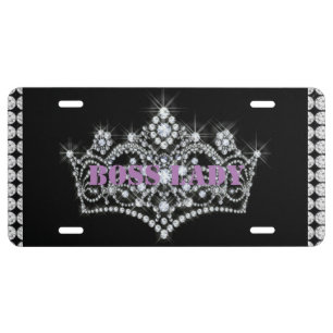 Boss Lady Diamonds Crown Aluminum License Plate
