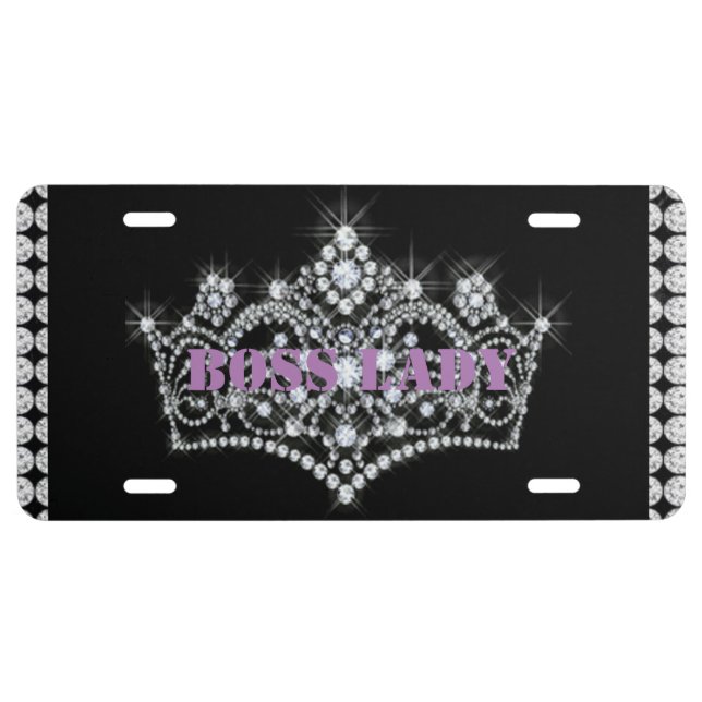 Boss Lady Diamonds Crown Aluminum License Plate (Front)
