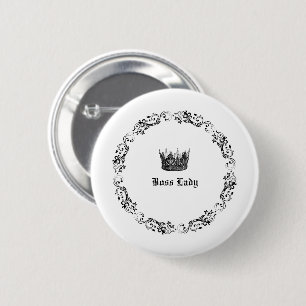 Boss Lady Elegant Crown Black and White Button
