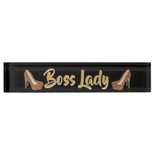Boss Lady Elegant Gold Glitter High Heels Desk Name Plate
