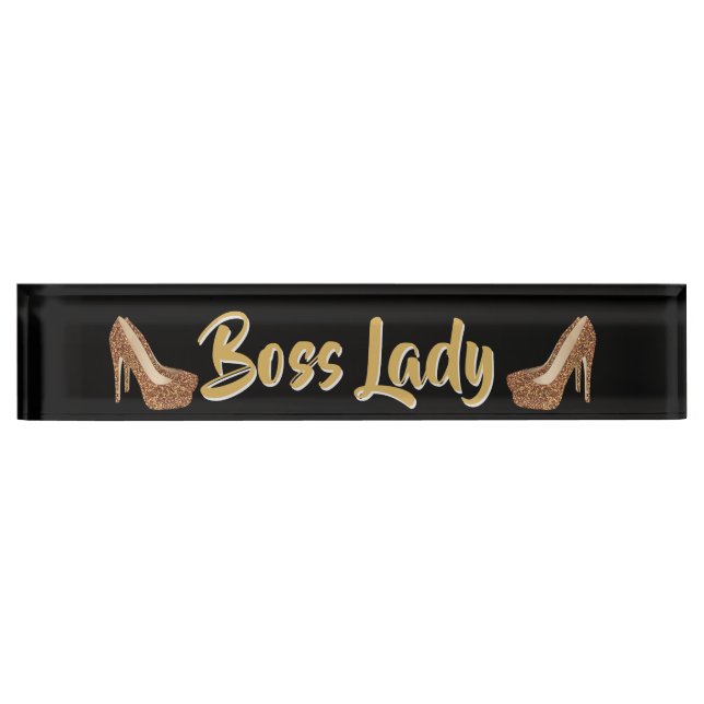 Boss Lady | Elegant Gold Glitter High Heels Desk Name Plate (Front)