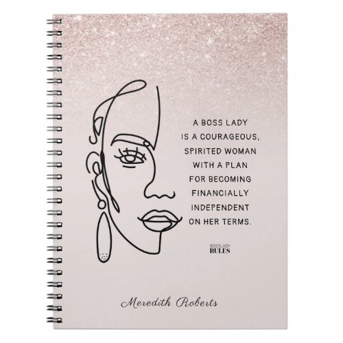 Boss Lady Face Rose Gold Ombre Motivational Quote  Notebook