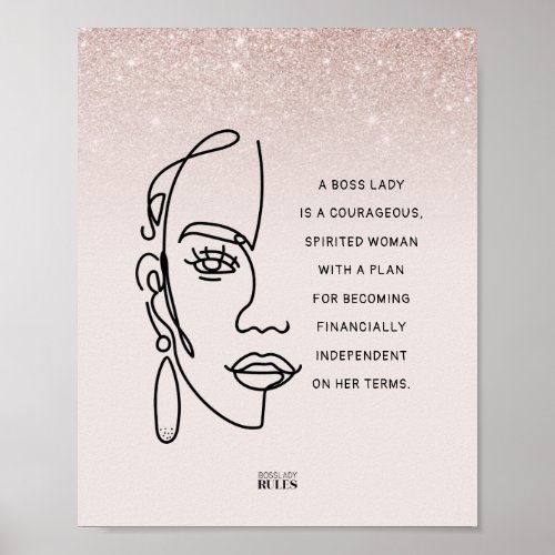 Boss Lady Face Rose Gold Ombre Motivational Quote Poster