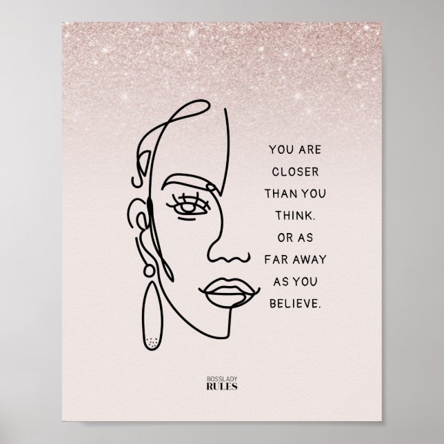 Boss Lady Face Rose Gold Ombre Motivational Quote Poster (Front)