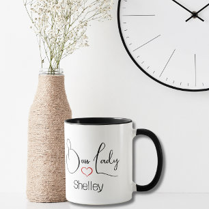 Boss Lady Funny Minimal Black Script Red Heart Mug