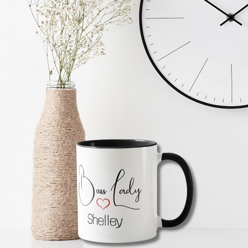 Boss Lady Funny Minimal Black Script Red Heart     Mug