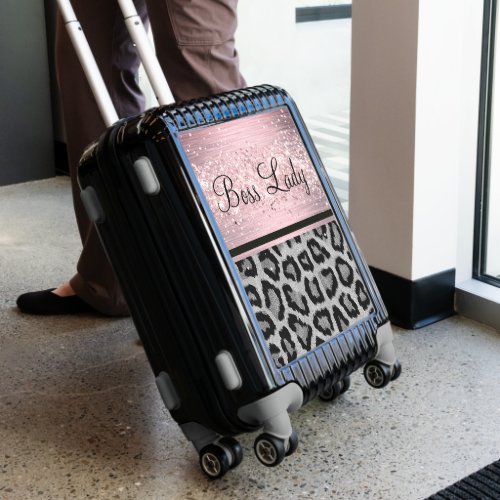 Boss Lady Glittery Pink Leopard  Luggage