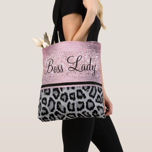 Boss Lady Glittery Pink Leopard Tote Bag