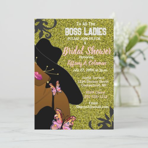 Boss Lady Gold African American Bridal Shower Invitation