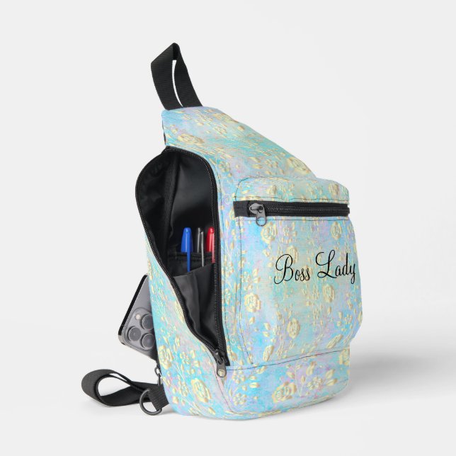 Boss Lady Gold Floral on Pastels  Sling Bag (Open)