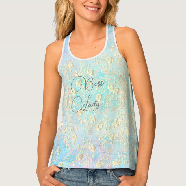 Boss Lady Gold Floral on Pastels Women's Tank Top (Front)
