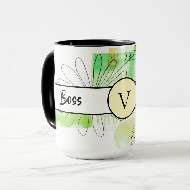 Boss Lady Green Monogram Abstract  Ringer 15oz Mug (Front Left)