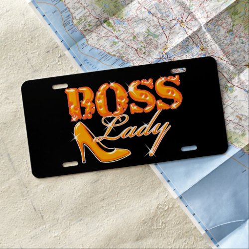 Boss Lady Hot Orange High Heel License Plate