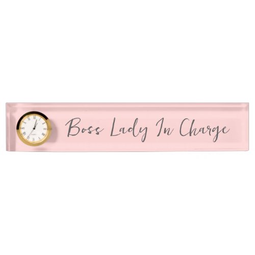 Boss Lady In Charge Blush Pink Grey Desk Name Plate