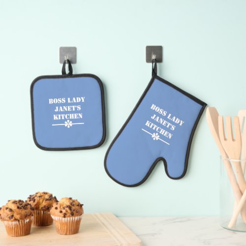 Boss Lady Janets Kitchen Must_have Cool Blue  Oven Mitt  Pot Holder Set