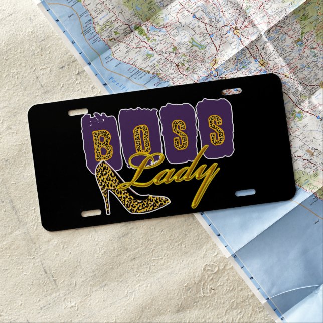 Boss Lady leopard Print High Heel Design License Plate (In Situ)