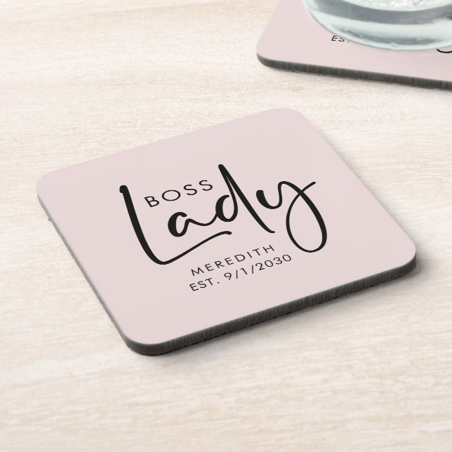 Boss Lady Logo Blush Pink Personalized Beverage Coaster (Left Side)