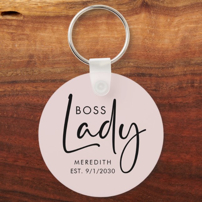 Boss Lady Logo Blush Pink Personalized Keychain (Front)