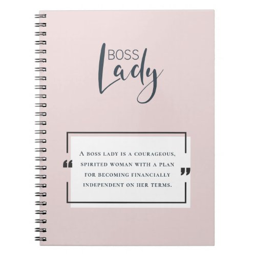 Boss Lady Logo Motivational Quote Blush Pink Notebook