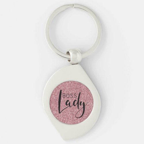 Boss Lady Logo Trendy Girly Pink Glitter Keychain