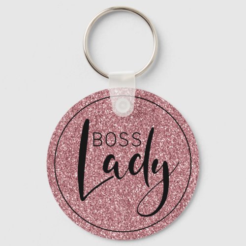 Boss Lady Logo Trendy Girly Pink Glitter Keychain