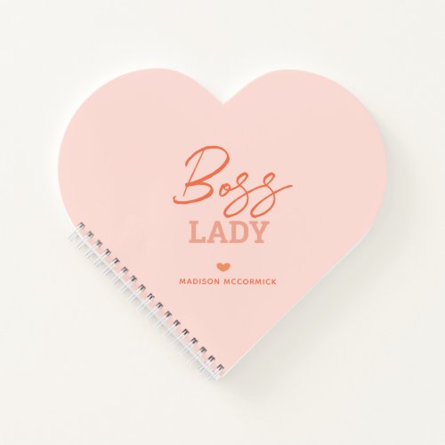 Boss Lady Modern Pink Orange Script Heart Shaped Notebook