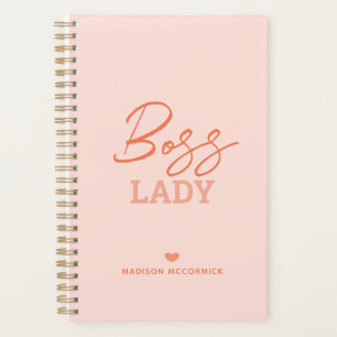 Boss Lady Modern Pink Orange Script Personalized Planner