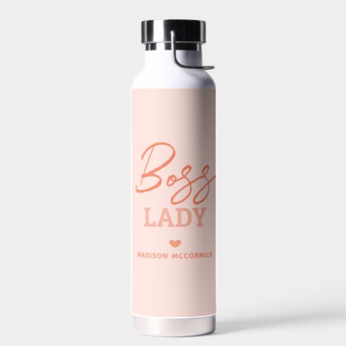 Boss Lady Pastel Pink Orange Script Personalized Water Bottle