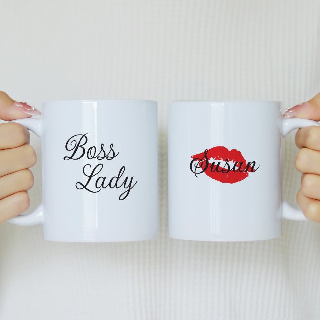 Boss Lady Personalized Coffee Mug with red lips (Creator Uploaded)