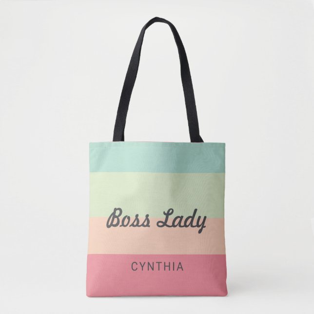 Boss Lady Personalized Monogram Rainbow Cute Tote Bag (Front)