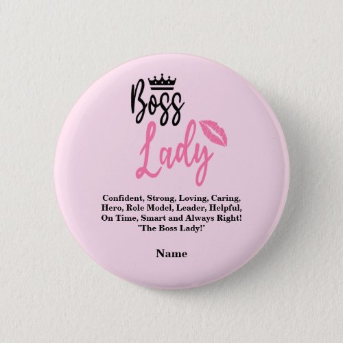 Boss Lady Personalized Name Gift For Her Button