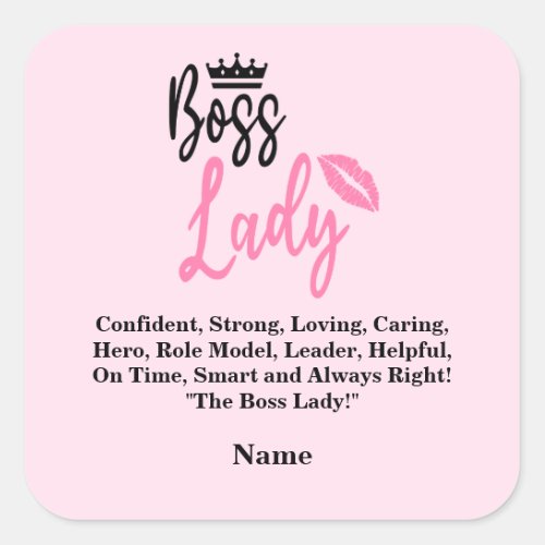 Boss Lady Personalized Name Gift For Her Square Sticker