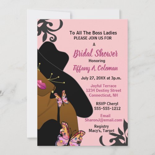 Boss Lady Pink African American Bridal Shower Invitation