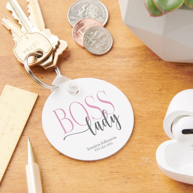 Boss Lady Pink and Gray Natural Keychain (Creator Uploaded)