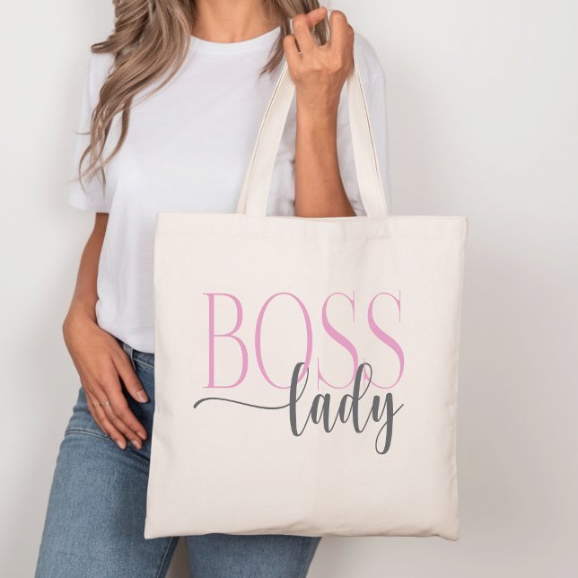 Boss Lady Pink and Gray Natural Tote Bag (Creator Uploaded)