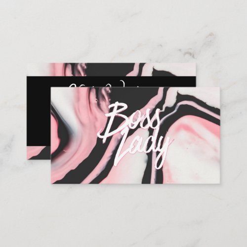 Boss Lady Pink Black Painted Marble Business Card