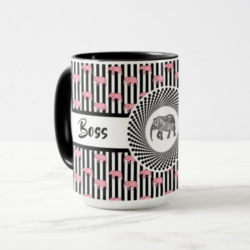 Boss Lady Pink Elephants Ringer 15oz Mug