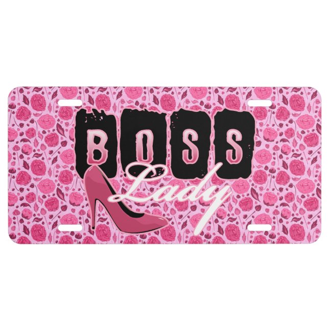 Boss Lady Pink Floral Print High Heel License Plate (Front)