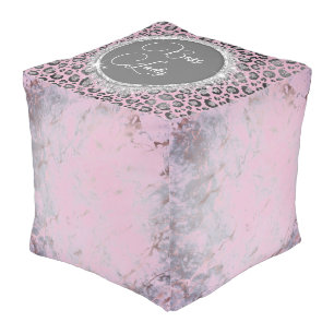 Boss Lady Pink Marble Glittery Leopard  Pouf