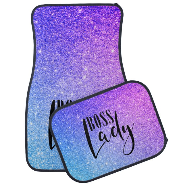 Boss Lady Pink Purple Blue Glitter Ombre Glam Car Floor Mat (Set)
