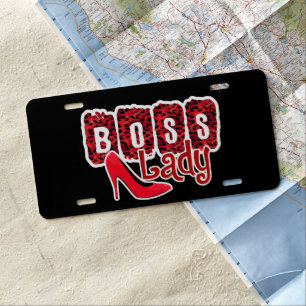 Boss Lady Red Leopard Print License Plate