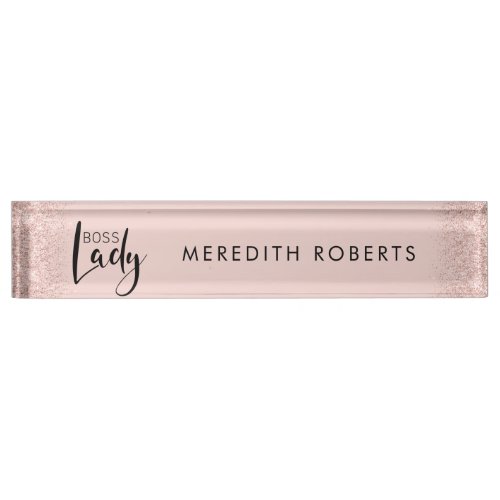 Boss Lady Rose Gold Blush Glitter Personalized Desk Name Plate