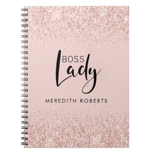 Boss Lady Rose Gold Blush Glitter Personalized Notebook