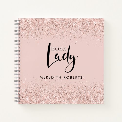 Boss Lady Rose Gold Blush Glitter Personalized Notebook