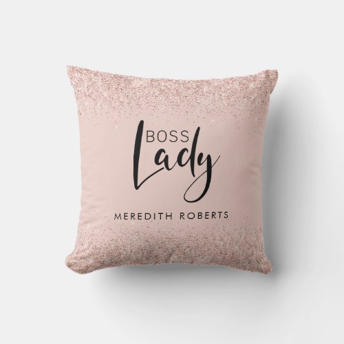 Boss Lady Rose Gold Blush Glitter Personalized Throw Pillow