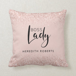 Boss Lady Rose Gold Blush Glitter Personalized Throw Pillow