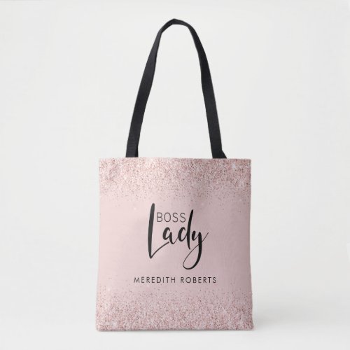 Boss Lady Rose Gold Blush Glitter Personalized Tote Bag