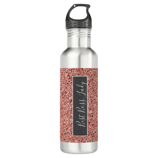 Boss Lady Rose Gold Glitter Sparkle Stainless Steel Water Bottle (Front)